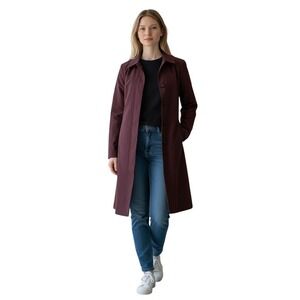 Burgundy Lightweight Mac Coat Minimalist Commuter Jacket Normcore size L